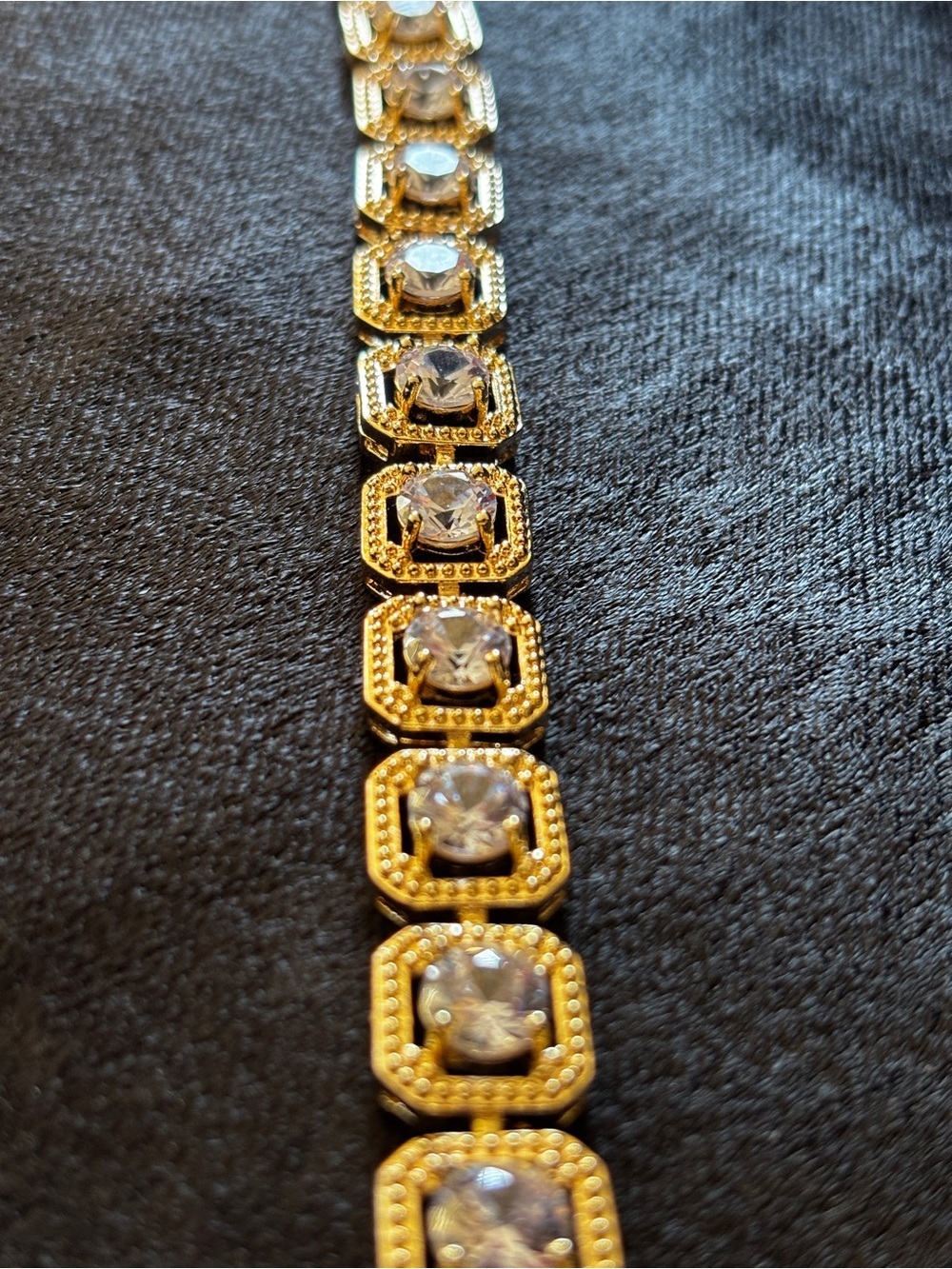 12mm Yellow Gold Cushion Frame CZ Bracelet 8 in.